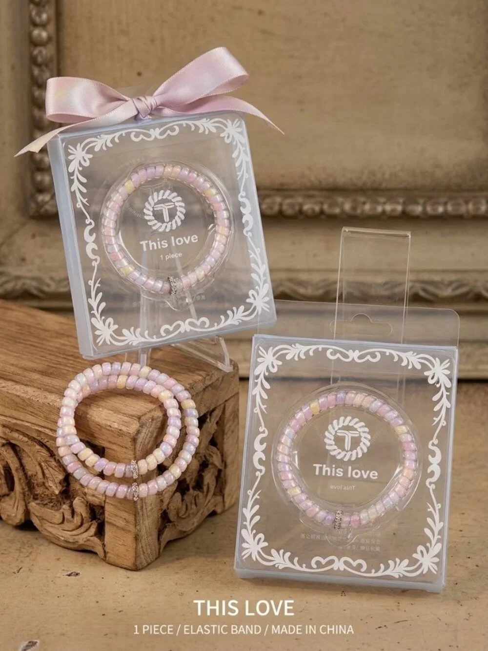 New Pastel Iridescent Beaded Coiled Hair Tie